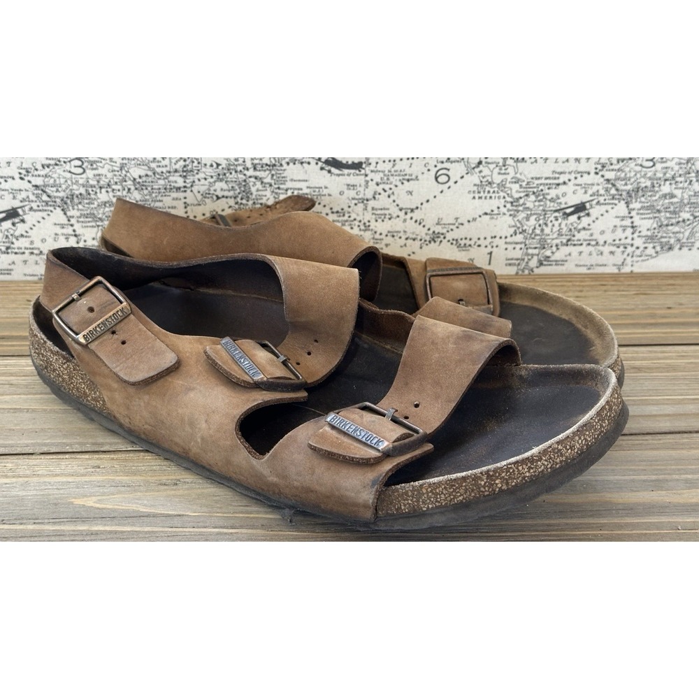 BIRKENSTOCK Milano Slingback Double Buckle Mens 9 Brown Good